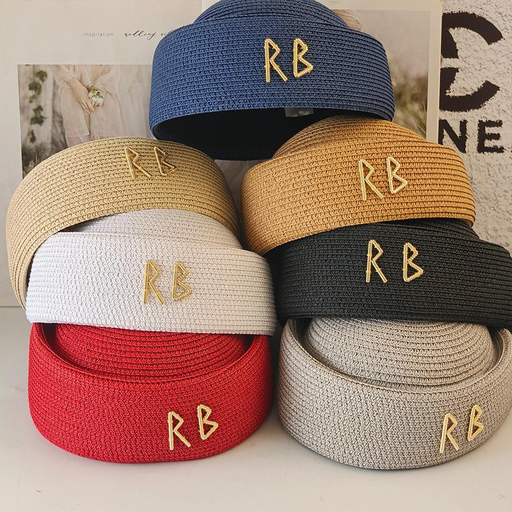 My Extreme Outdoor Activities Women's Beige Designer Letter Straw Pillbox Hat Summer Berets Retro Artistic Painter Hat Fascinator Fedoras Circle Concave Top Sun Hat 56-58Cm