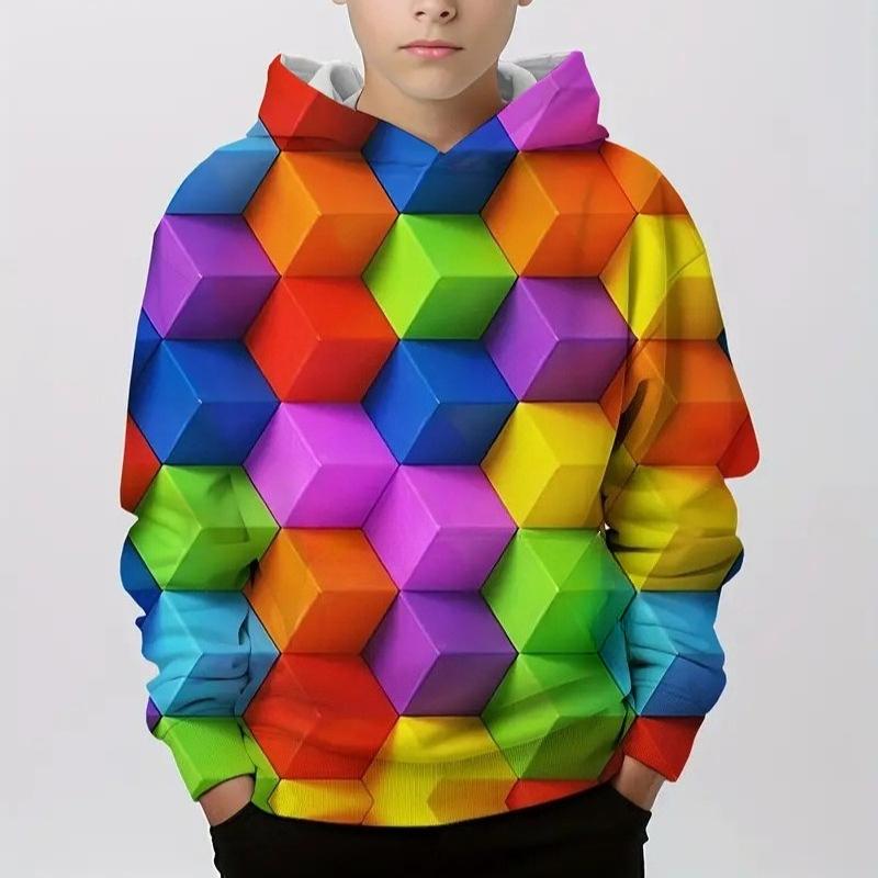 Autumn Comfortable Sports Leisure Long Sleeved Pullover Hooded Sweatshirt Children Creativity Fun Series Pattern Loose Versatile Pocketless 3d Hoodies