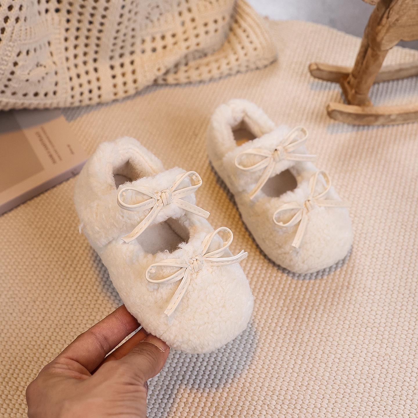 Kids Bow Decor Fleece Lined Mary Jane Shoes 21 белый