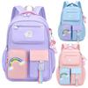 Primary High Class Backpack for Girls Macaron Color Blocking Kid Backpack Rainbow Zipper Large Capacity Teen Girl School Bag