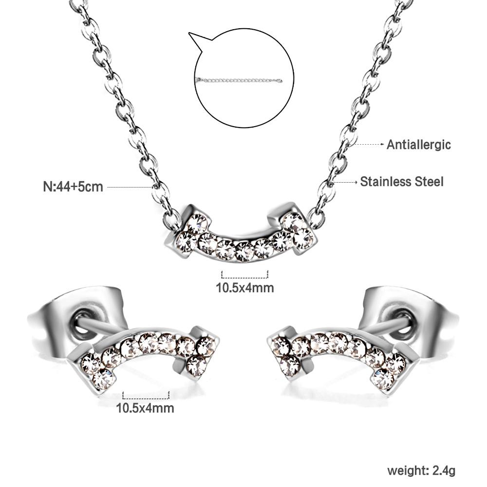 Fashion Bridal Gold Stainless Steel Pendant Necklace Earrings Jewelry Set for Women Plated18k Gold Necklace and Studs Earrings