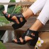 Shoes Female Sandal Large Size 2025  Open Toe High Heels Girls Low Big Gladiator Comfort New Fashion Peep Beige