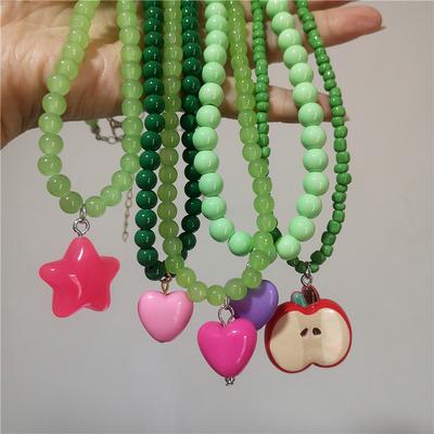 2026 Tendance Y2K Mignon Résine Fruit Rouge Cœur Rose Pendentif Perle Verte Collier Ras-du-cou Femmes Esthétique Vintage Accessoires de Vacances