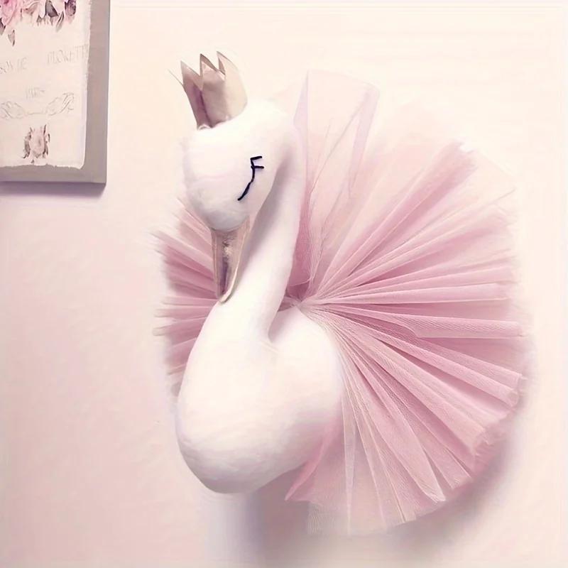 Crown Swan Animal Head Wall Decoration Doll - Princess & Children's Room Decor Perfect for Photographic Backdrop & Home Ornament