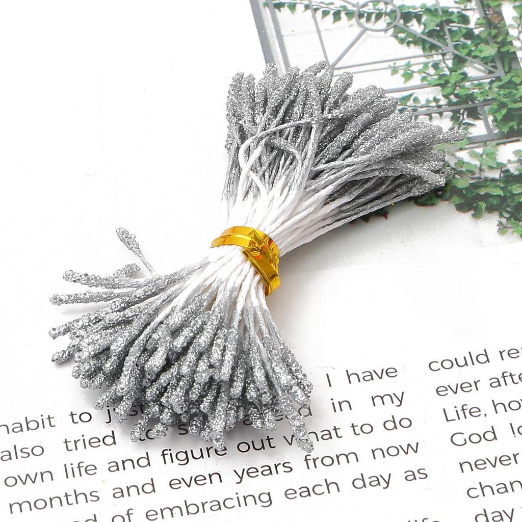 90-Piece Silver Chiffon Flower Stamens & Tinsel Berries DIY Craft Set