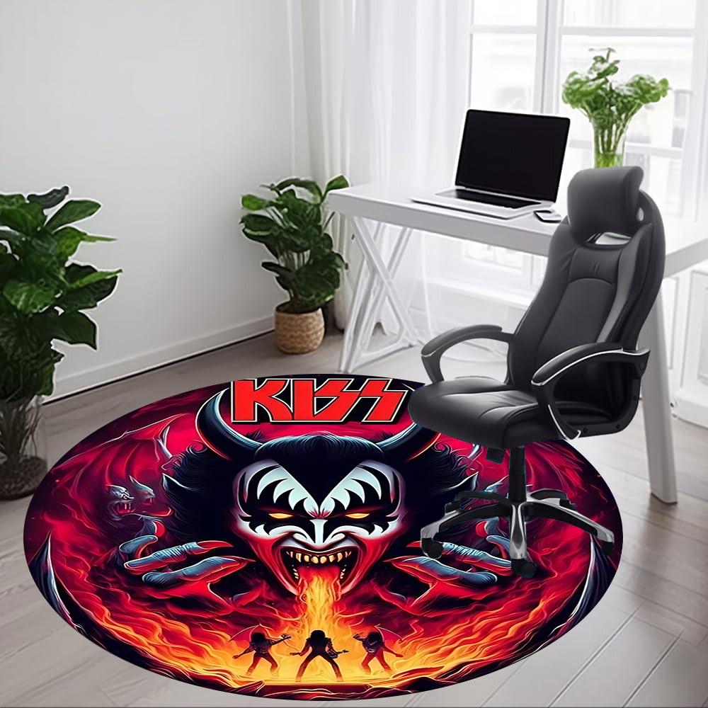 1pc KISS Music Office Round Area Rug, Under Office Chairs Bedroom Living Room Home Decor a1016297