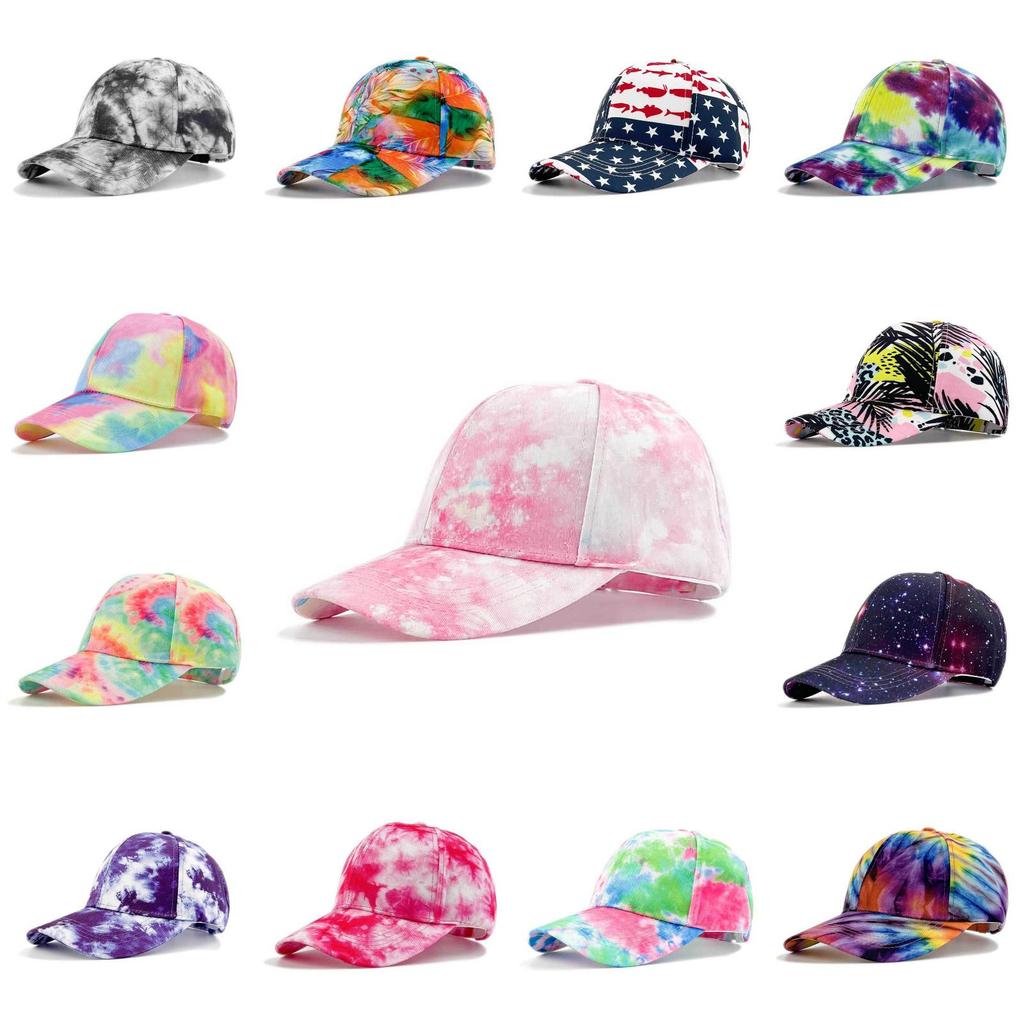 Dye Print Tie Baseball Cap Hip Hop Color Block Graffiti Visor Hat Sun Protection