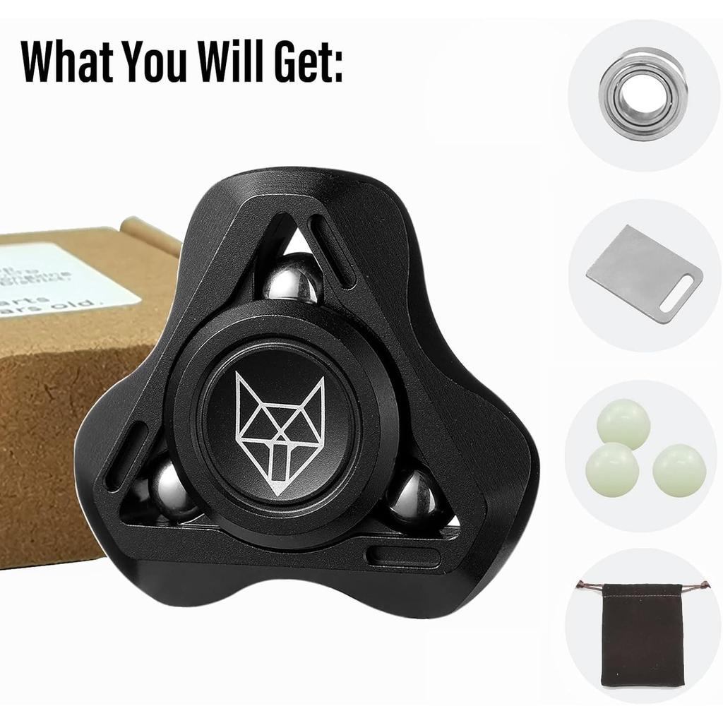 Fox Tri 1.8'' Fidget Spinner with Steel Beads, Luminous Metal Spinners Toy, Premium Bearing 2~4Min, Autism Sensory ADHD Anxiety Focus Meditation