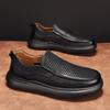 Summer Trend New Leather Surface Breathable Hollow Mesh One Pedal Fashion Casual Shoes Black Leather Shoes Men's Shoes