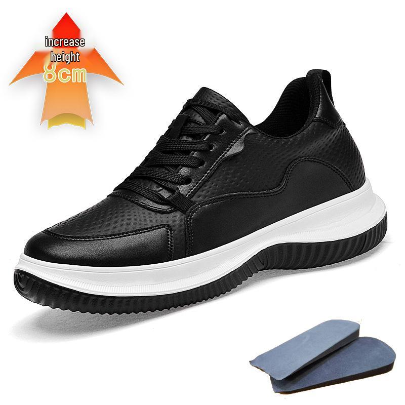Men s 8CM Height Increasing Casual Running Shoes - Cowhide, Thick Sole, Fashionable & Versatile for Spring & Autumn 40