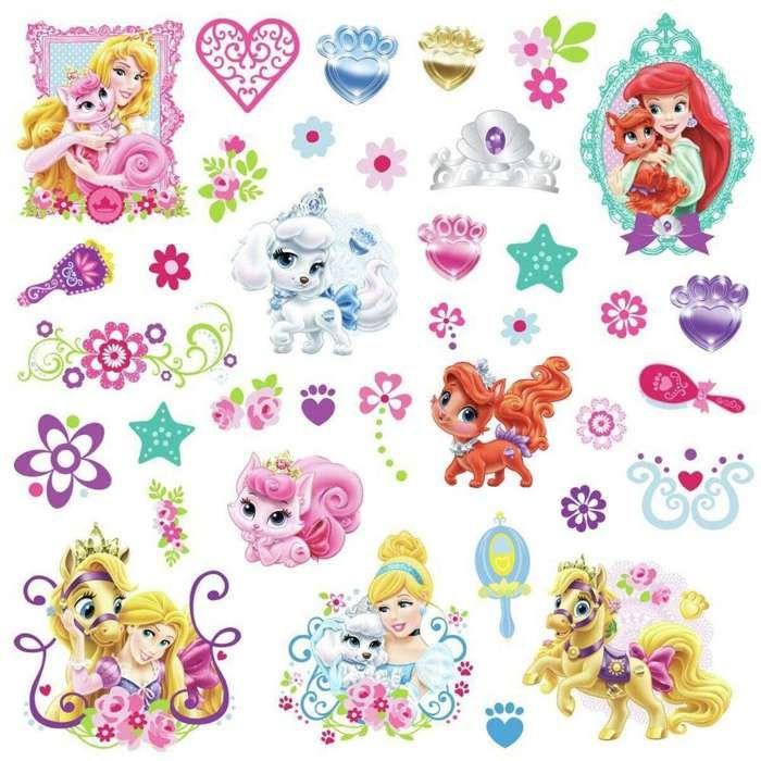 Stickers repositionnables Princesses et leurs animaux de compagnie