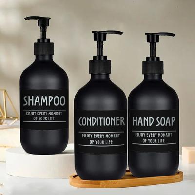 3 Stück 500 ml mattschwarzer Seifenspender für ätherische Öle, Handseifenschale, Flüssigkeitsbehälter, nachfüllbare leere Flasche mit 6 Etiketten