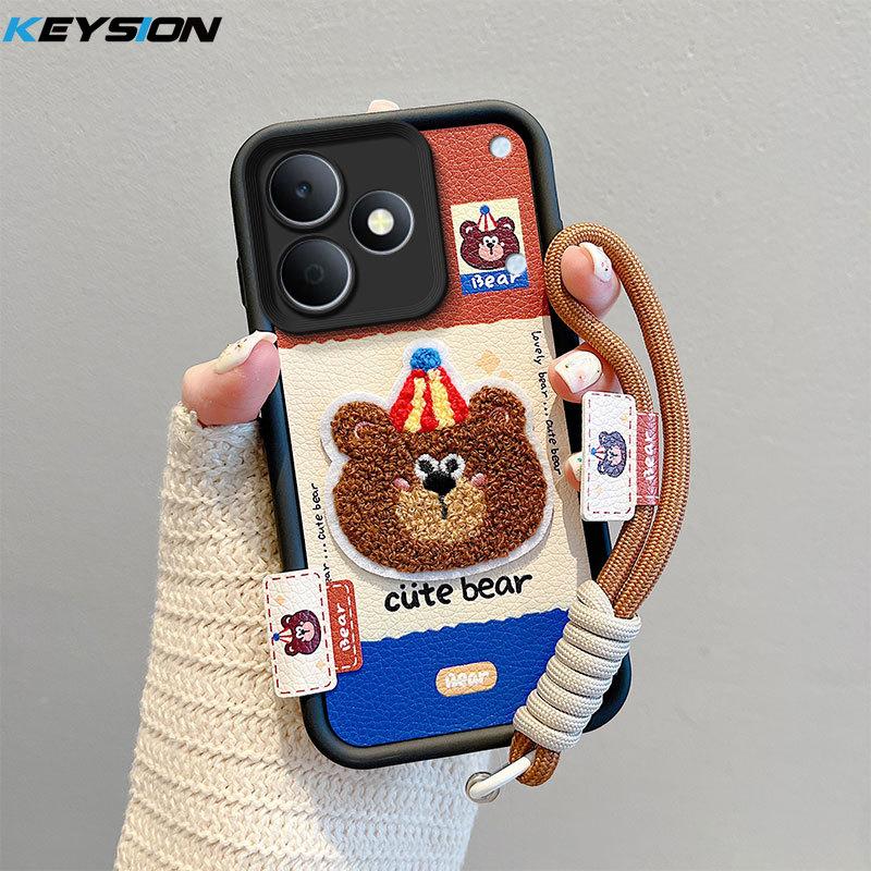 

KEYSION Cartoon Cute Plush Embroidery Case for Realme Note 80 with Lanyard Soft Silicone Shockproof Phone Cover for OPPO Realme Note 80 for Realme Note 80