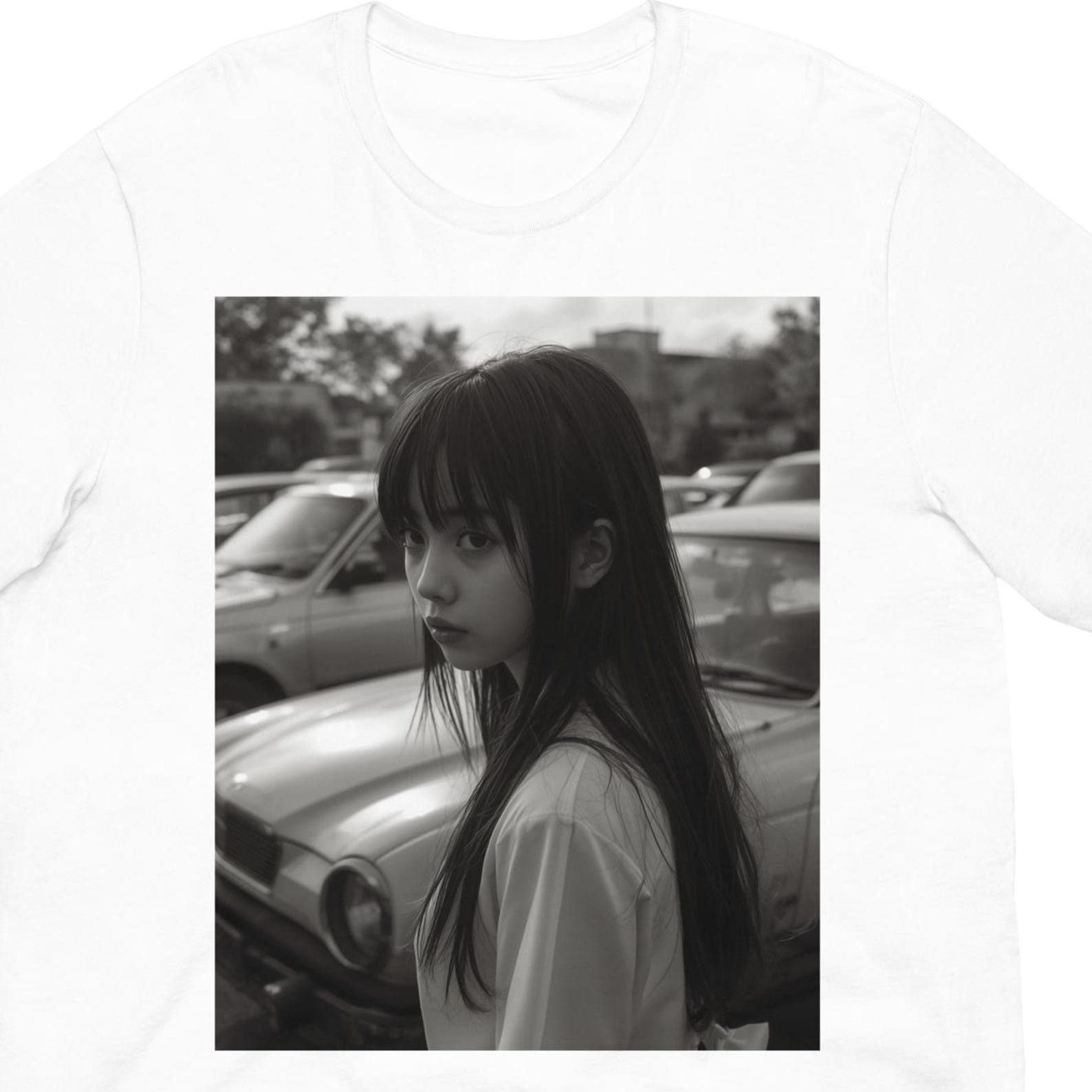 Anime Girl Retro Car Night T-Shirt | Manga Noir JDM Graphic Tee L