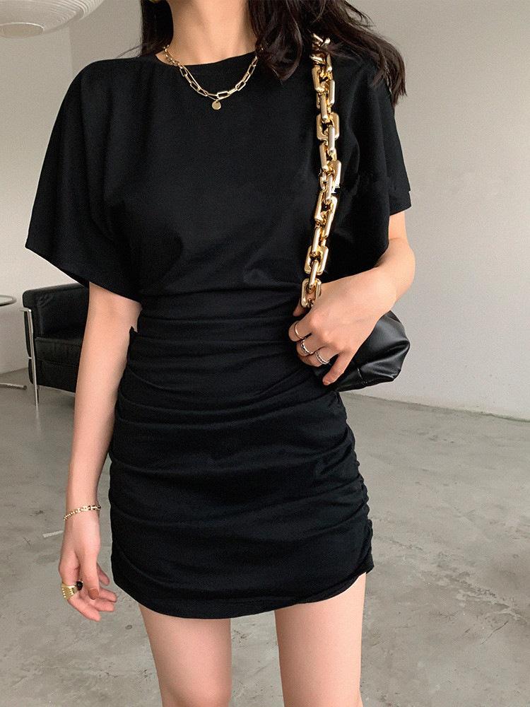 Pleated hip wrap short sleeve short dress children's summer sexy waist thin temperament Spice girl skirt