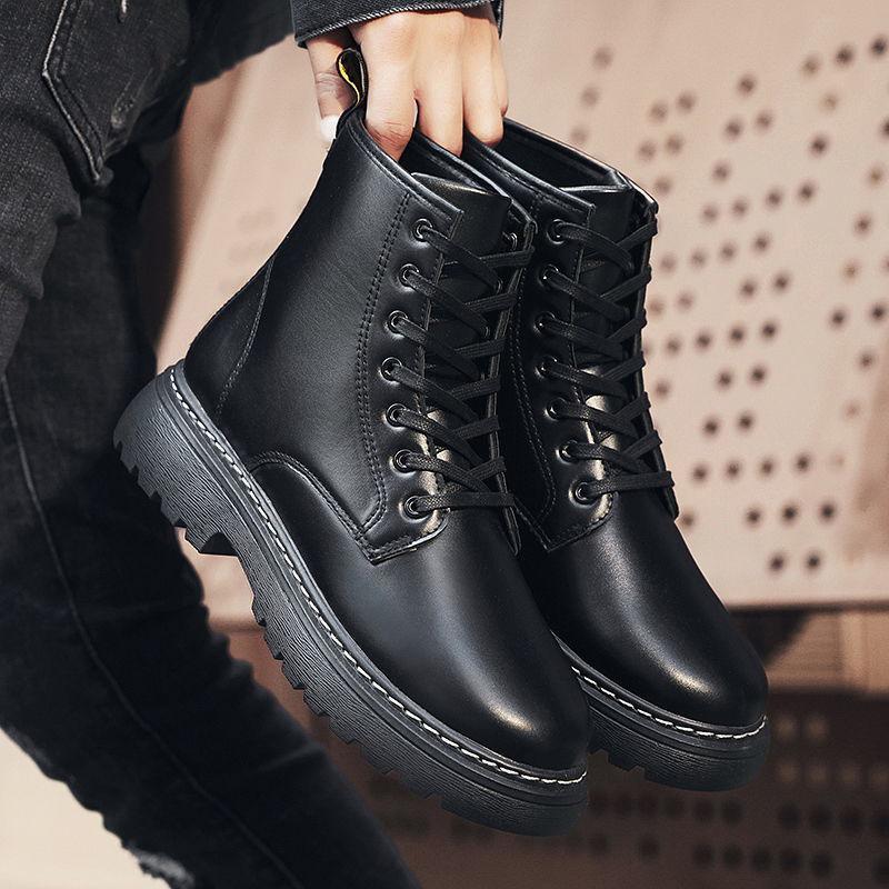 

«Мужские черные кожаные ботинки Martin в британском стиле — модные осенне-зимние, с бархатом, высокие рабочие ботинки» 41