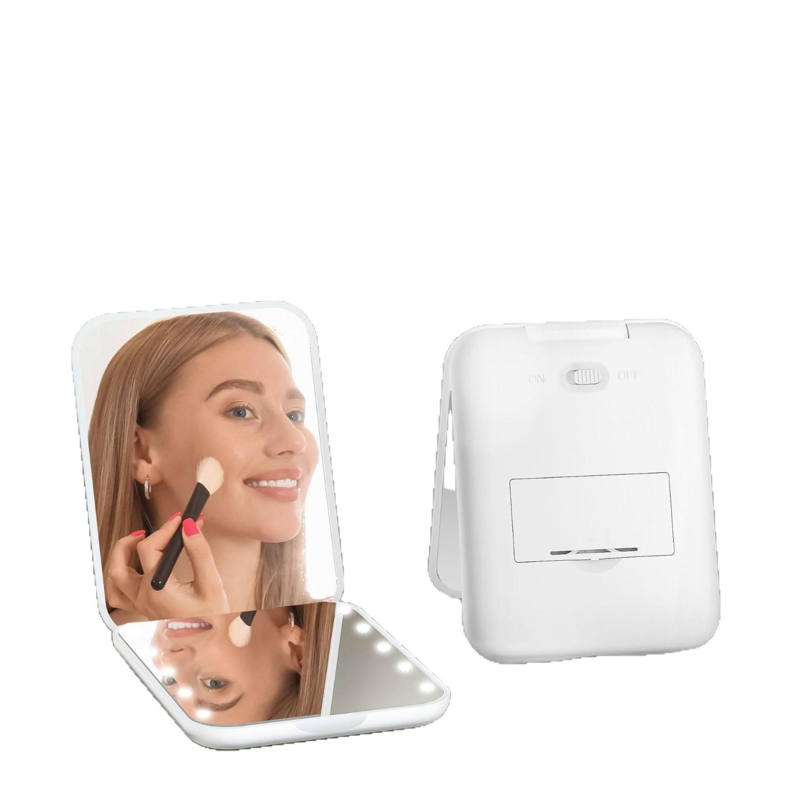 Portable Handheld Makeup Mirror with 8 LED Beads, 2x Magnification, Two-Fold Design, New Model 2x Magnification Folding белый