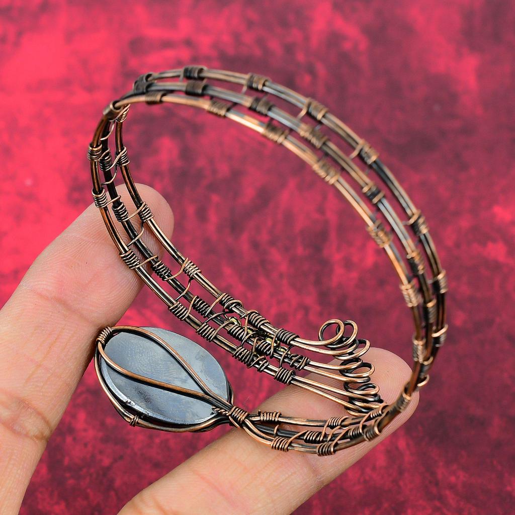 Shungite Bangle Copper Wire Wrapped Adjustable Cuff Bracelet Elegant Jewelry Copper Wire Wrap Bangle Handmade Gemstone Jewelry Gifts For Her