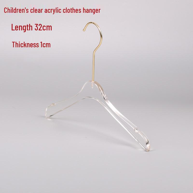 Transparent Acrylic Lingerie Hanger with S-Shaped Hook for Clothes, Fabrics, and Children's Wear.