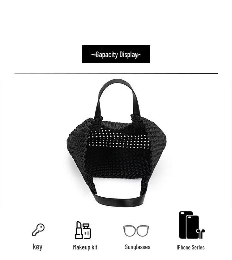 New Large Capacity Hand-Woven Pinwheel Knot Tote Bag with Niche Cutout Design for Mother and Child.