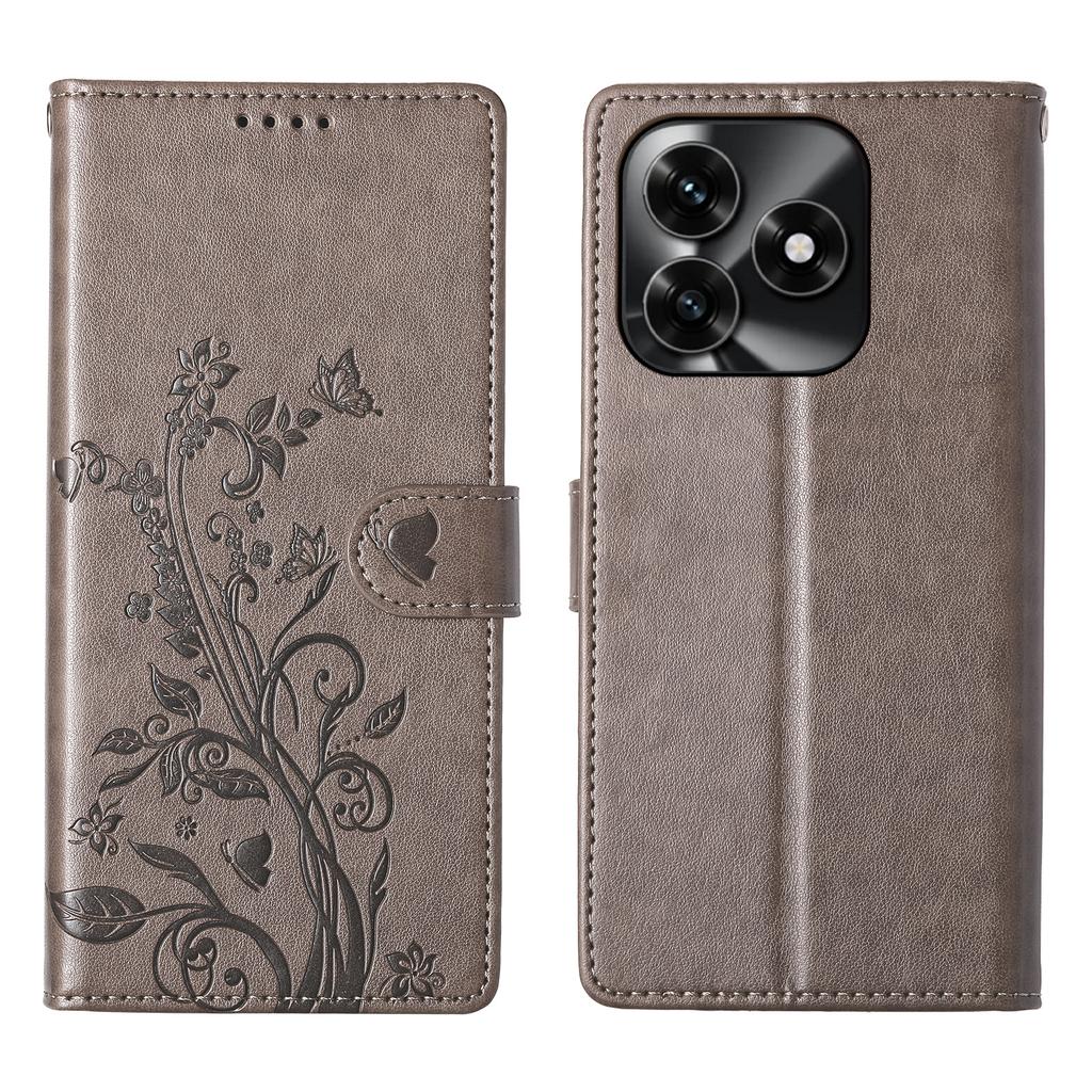 Wallet Case for Honor X5c Plus 4G / X5c 4G / Play10A 4G Butterfly Floral Imprint PU Leather Phone Cover with Wrist Strap