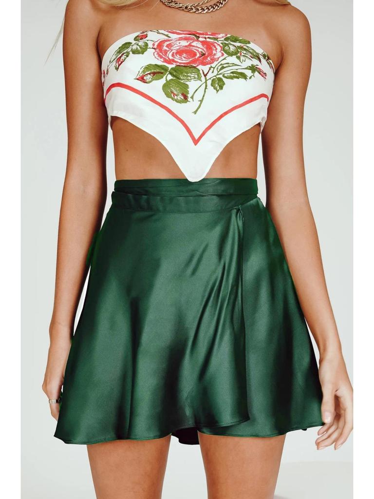 Einfarbiger Rock mit hoher Taille, modischer, einteiliger Schnür-Kurzrock, Chiffon-Satin-umwickelter Minirock