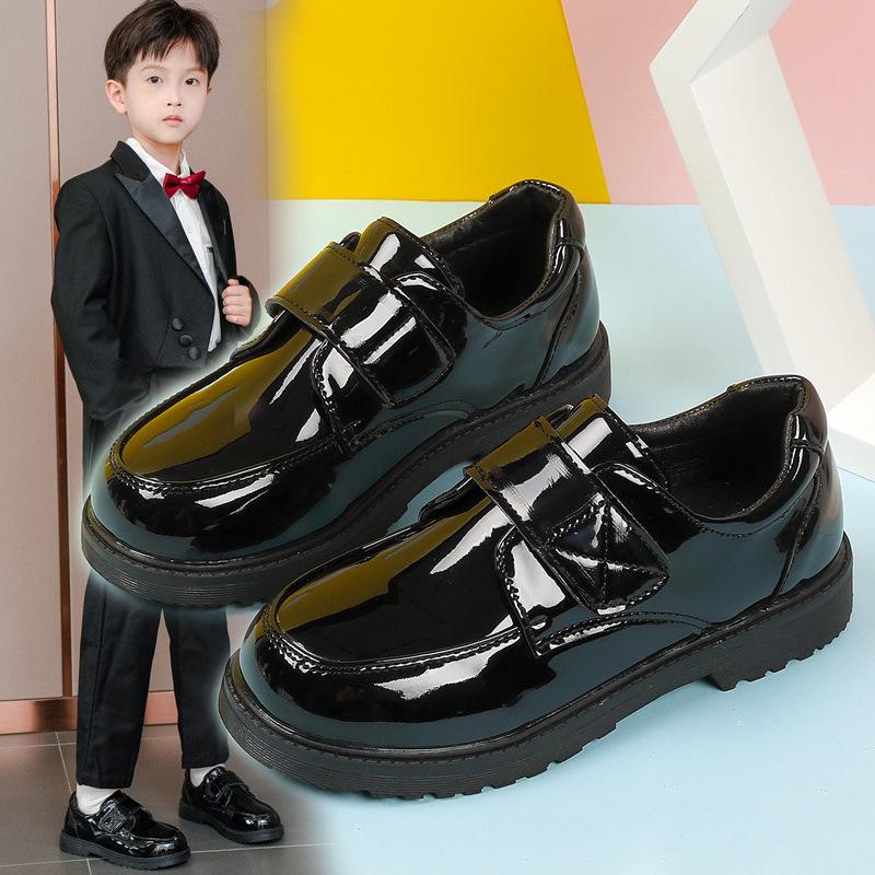 Boys' Black Leather Shoes Soft Sole, Korean-Style, for Spring/Autumn 2025 School Performance.