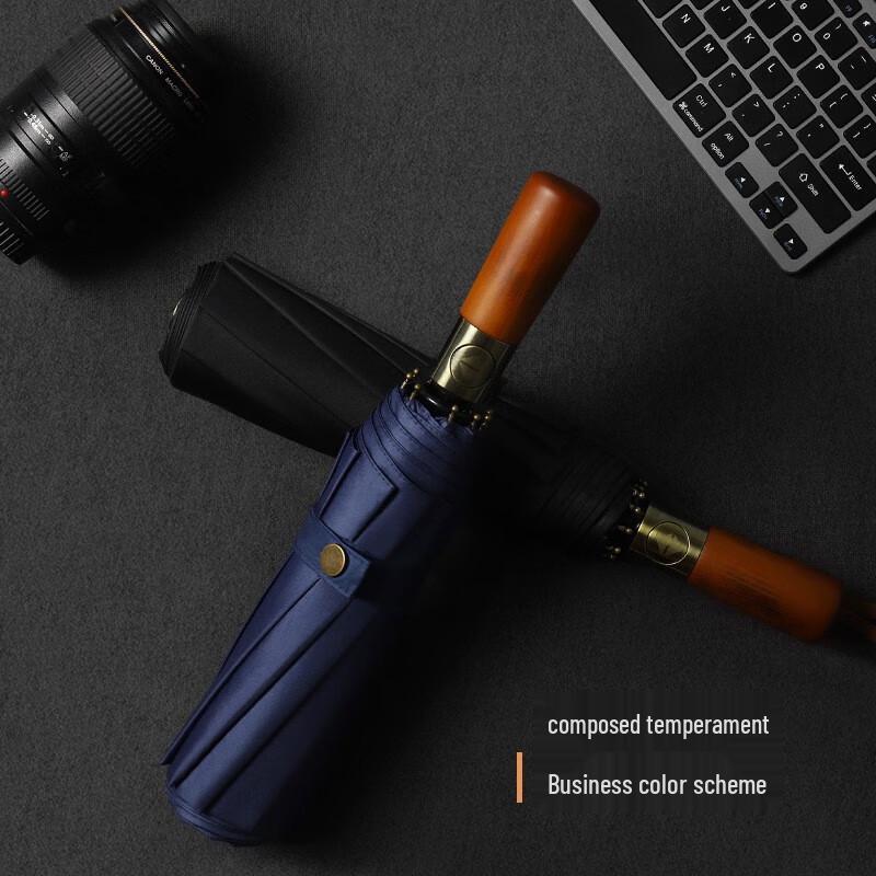 Retro Automatic Folding Umbrella with Solid Wood Handle