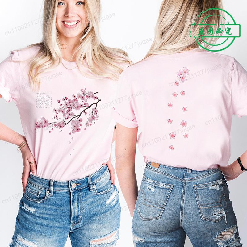 

Женская футболка Одежда Сакура Вишня Принт Футболка Лето Харадзюку Женская Розовая Футболка Одежда Новый Модный Бренд S