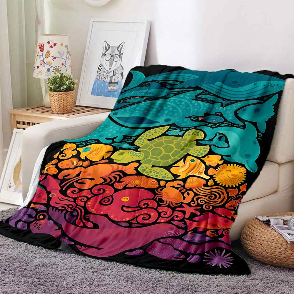 1 Stück Meeresleben-Print-Decke   Leichte Flanell-Kuscheldecke für Sofa, Bett, Wohnzimmer, Büro, Reisen im Freien, Camping