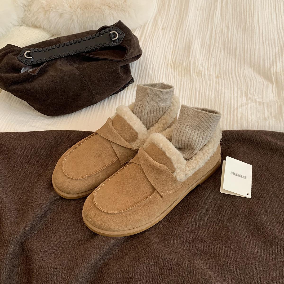 

Шерстяная версия~ виноградный ма такой же стиль теплые и бархатные круглый носок складной ремень одна педаль универсальные пушистые туфли женские лоферы 40