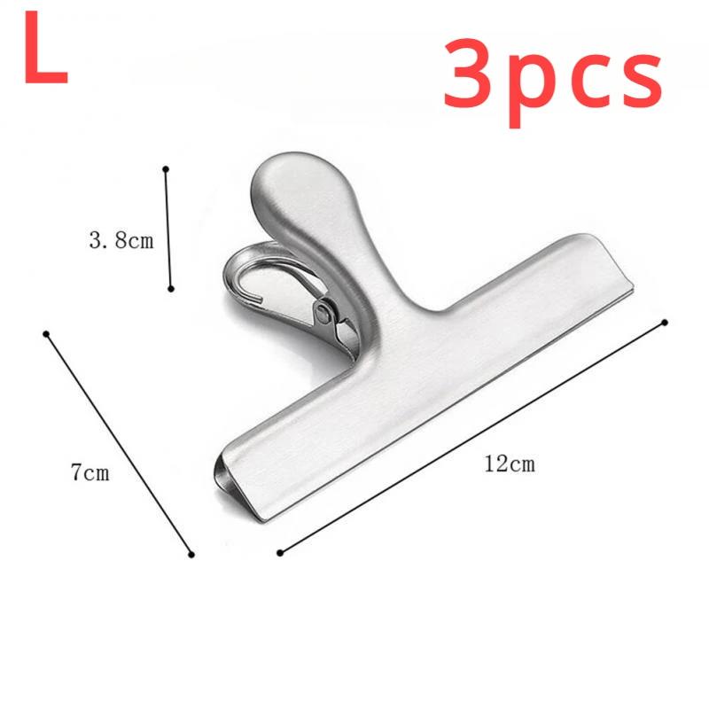 3PCS Stainless Steel Bag Clipsf For Food Heavy Duty Metal Silver Food Clips Office Paper Clamps Air Tight Seal Snack Clips 2