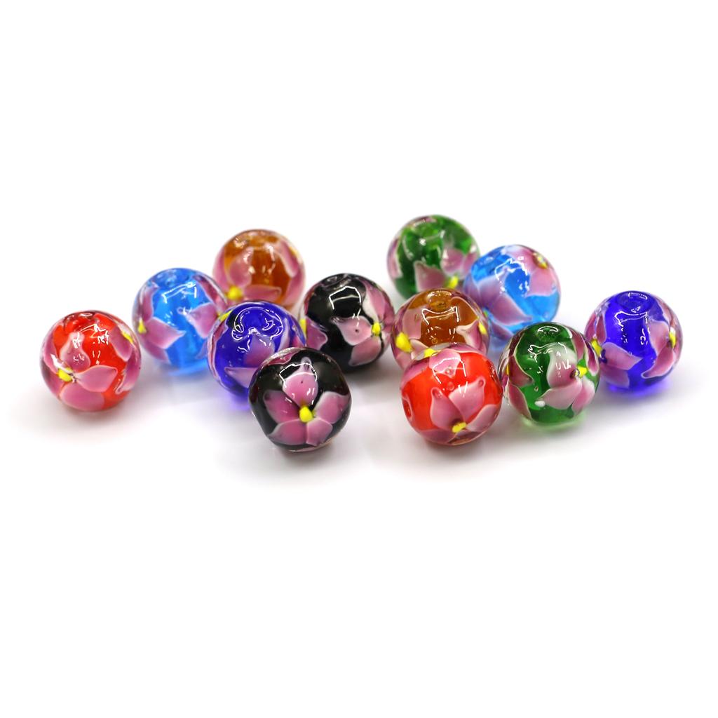 5Pcs, Handmade Lampwork Glass Beads, Bohemian-Style Round Colored Loose Beads, 1.4×1.4cm, for DIY Necklace & Bracelet Accessories, Unisex Crafts