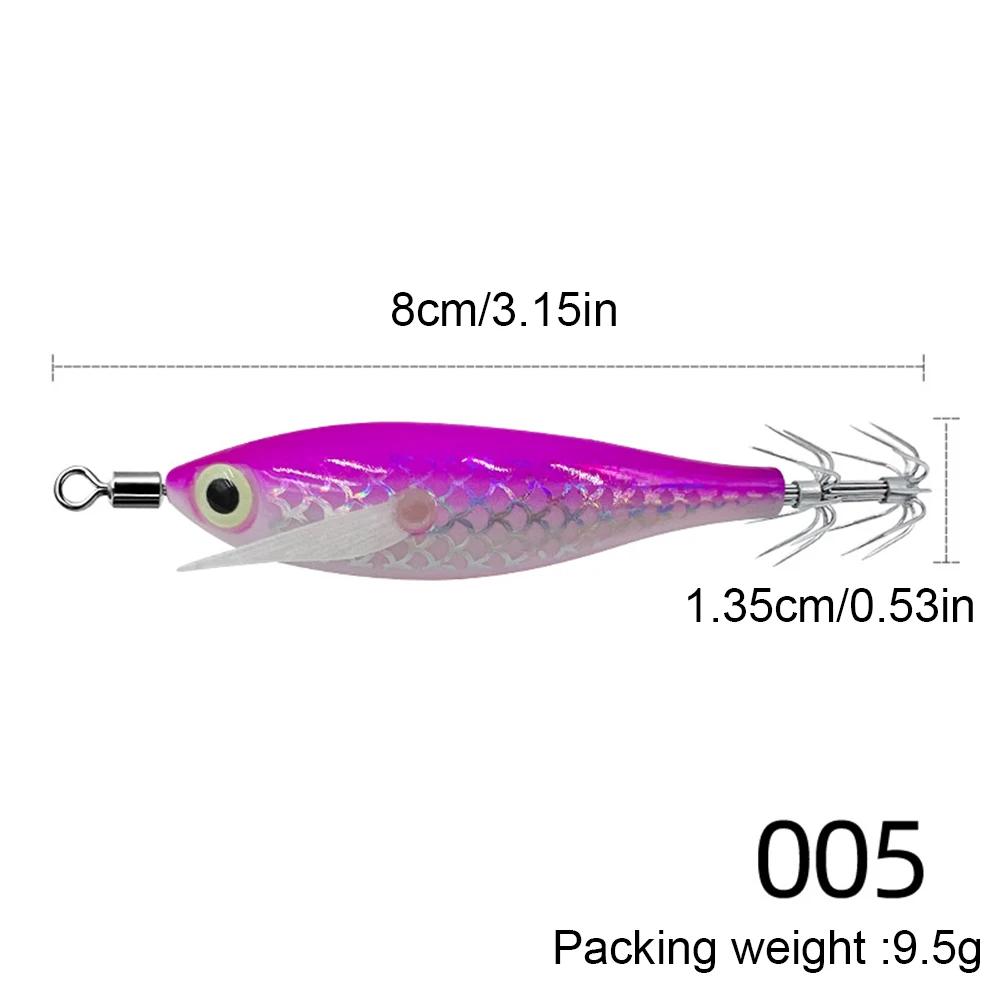 1-3PC Luminous Squid Hook Fishing Lure Double Hook Glow In The Dark Wood Shrimp with 3D Eyes Fake Octopus Bait for Night Fishing