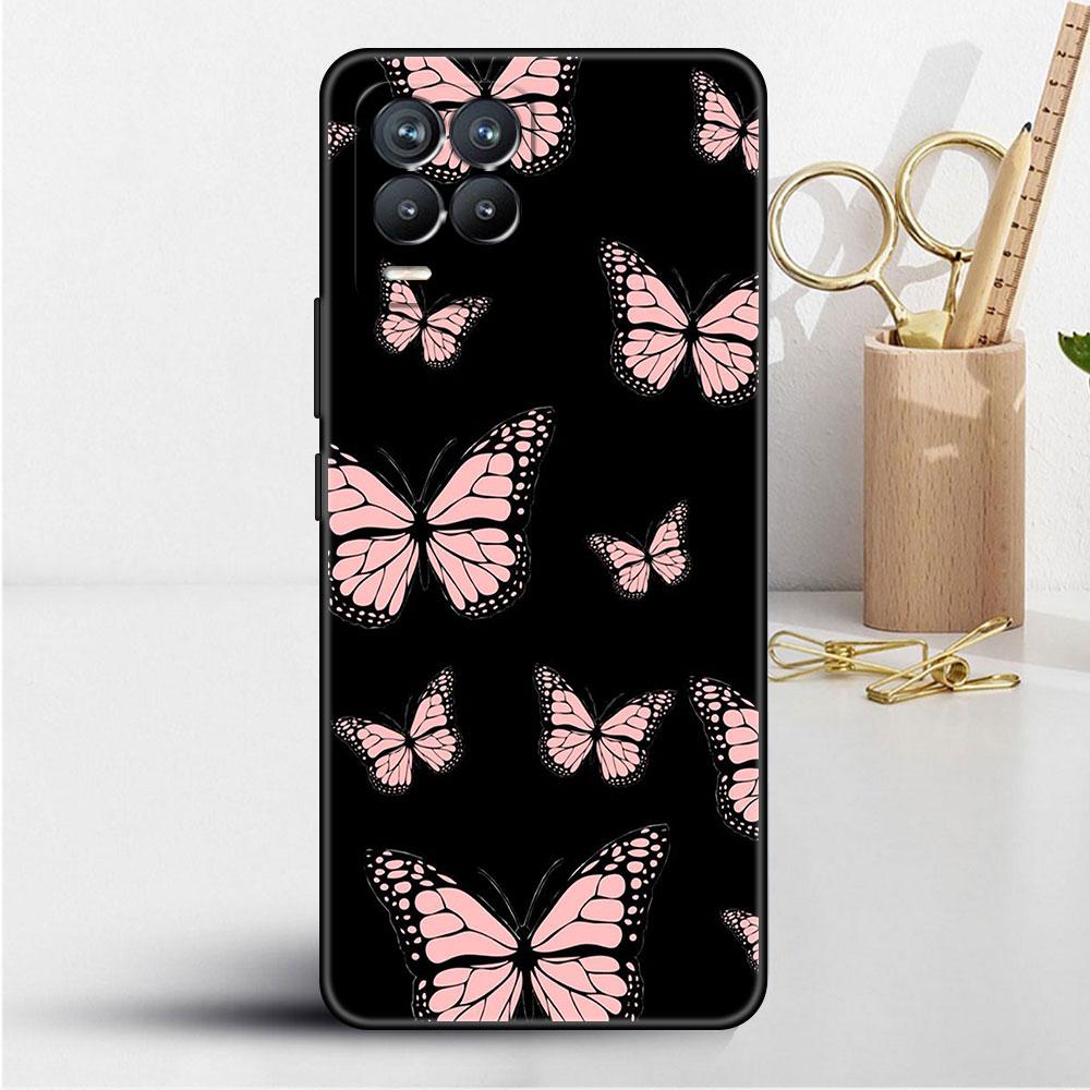 Case For Realme 8 C21y GT Neo 2 3 8i C21 7 C11 6 C12 C35 C3 GT 9 Pro C12 Silicone TPU Phone Cover Beauty Pink Butterfly