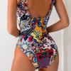 Damen Europäischer Amerikanischer Stil Sexy Cartoon-Print Hoher Bund Schmaler Badeanzug aus einem Stück