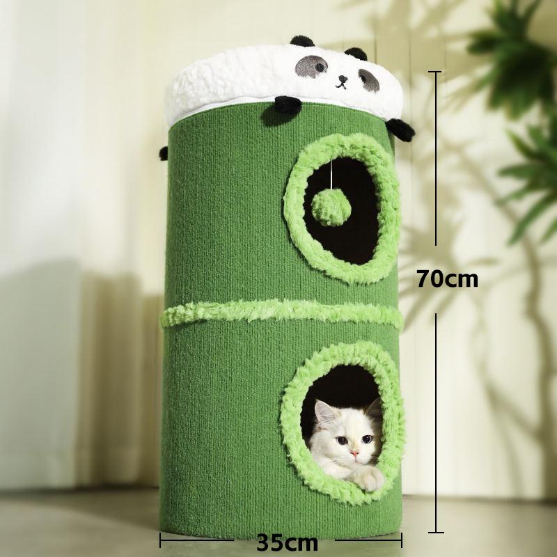 Compact Cat Tree & Bed with Enclosed Two-Layer Design, Scratching Board, Sisal Barrel - All-Season