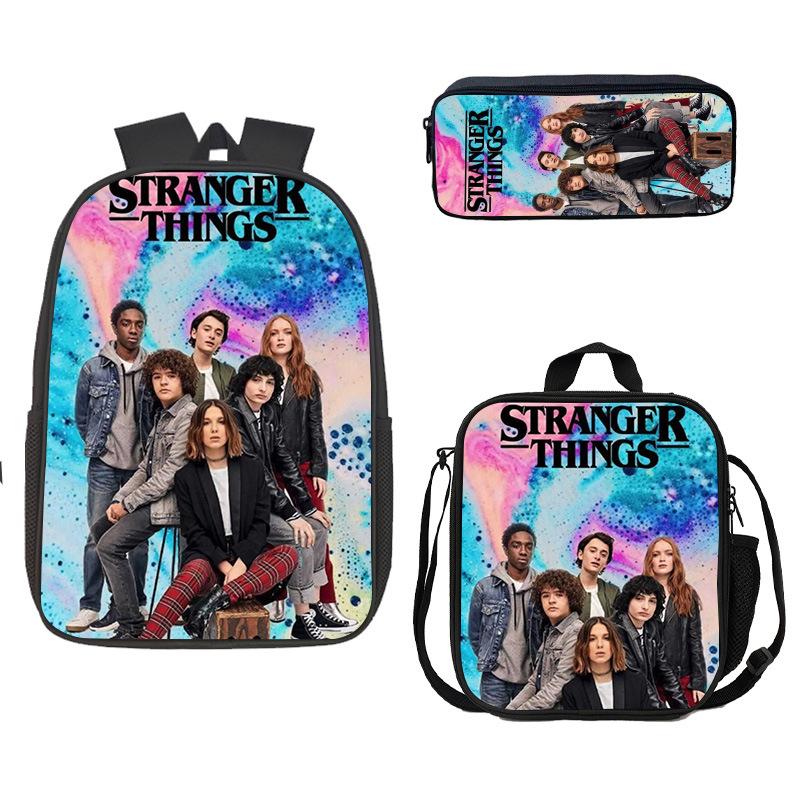 Stranger Things Schoolbag, Pencil Bag, Meal Bag To Map Z Three-Piece Large-Capacity Backpack Colorful