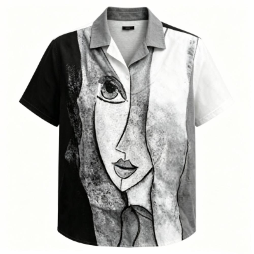 Summer Funny Abstract Face Printing Shirt Hawaiian Beach Vacation Clothing Women's Fashion Street Style Shirt Daily Men's and Women's Shirt