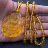 Yellow Jambhala Pendant Necklace For Men Women Religious Lucky Amulet Buddha Necklace Long Sweater Chain Accessories Gift