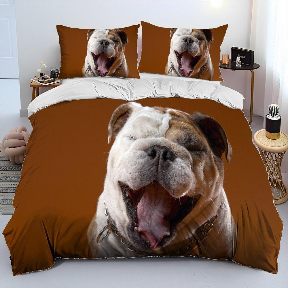 Three-Piece Digital Printing 3D Cute French Pit Bull Pet Puppy Quilt Cover Bedding Order