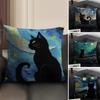Black Cat Cute Cushion Cover Natural Linen Organic Fabric DoubleSided Printing Sofa Home Decor Gift Pillow Case