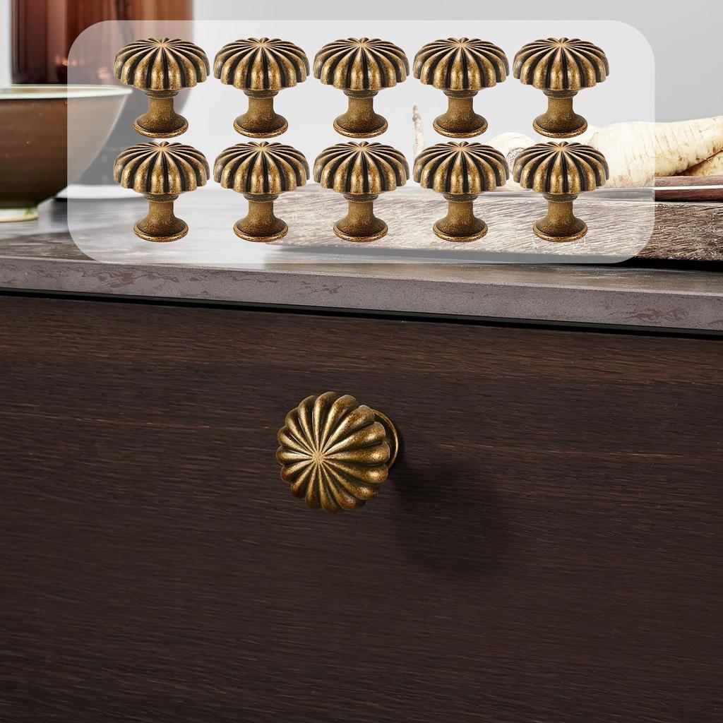 Kitchen Cabinet Knobs 10 Pieces Pumpkin Pull Knobs Zinc Alloy Antique Round Pulls For Closet Wardrobe Home Garage Bedroom Living