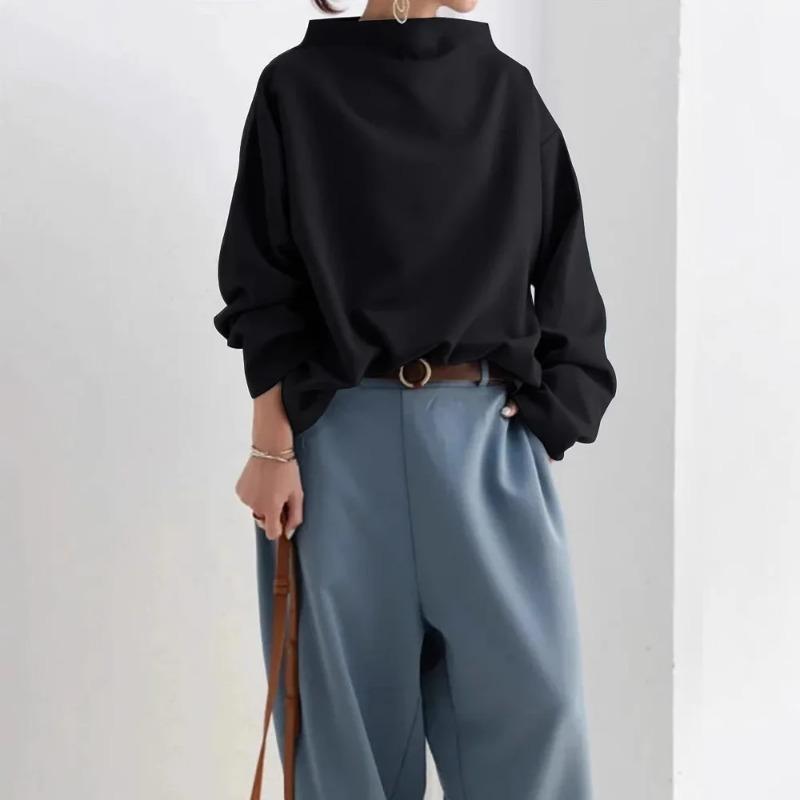 Spring Women's Loose Turtleneck Black T Shirt Long Sleeve White High Street Trend Solid Color Autumn Tees
