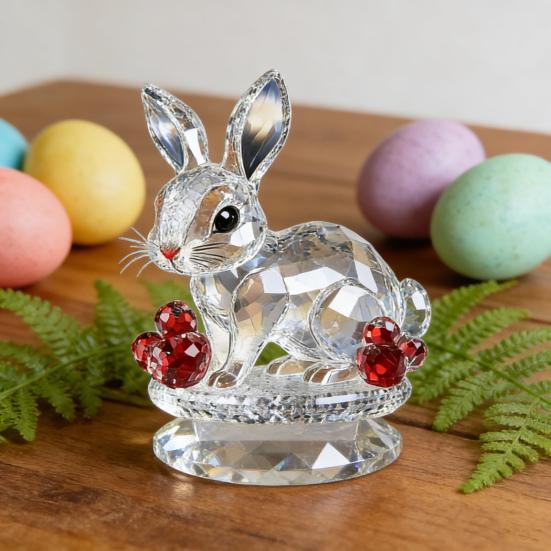 Clear Faux Crystal Bunny Figurine 2D Flat Acrylic Rabbit Table Sign for