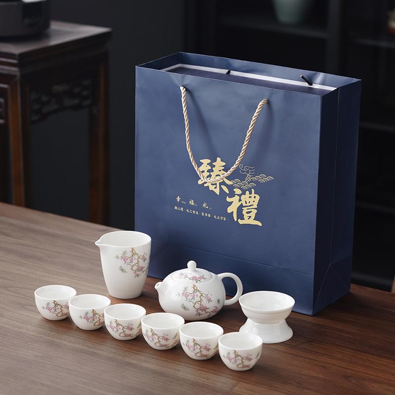 

Business high-end gift box, suet jade ceramic tea set, wisteria flower set