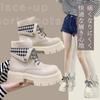 ALVEIN Platform Houndstooth Short Boots Japanese Shoe Women's High-Top Fleece-Lined Lace-Up (Off-White, Sizes, Adult, 23.0 Cm)