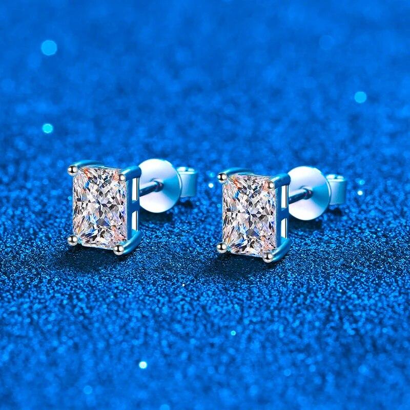 

Серьги с муассанитом изумрудной огранки для женщин и девочек, блестящие серьги-гвоздики с бриллиантами VVS1, созданные в лаборатории S925, серебряные серьги-гвоздики с муассанитом Total Carat 4CT