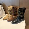 Belt Buckle Mid-tube Boots Autumn New Cow Suede Sleeve Soft Sole Non-slip Wear-resistant Single Shoes