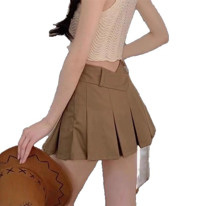 Summer Academic Style Sexy V Waist Ultra Short Skirt Anti Exposure A Line Skirt Slimming Low Waisted Pure Desire Pleated Skirt